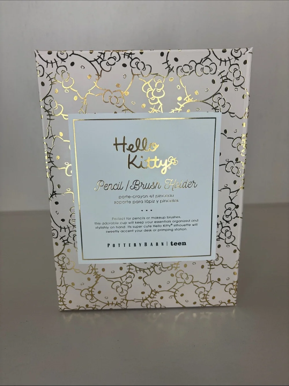 Sanrio Hello Kitty Pottery Barn Pencil Brush Holder White Gold